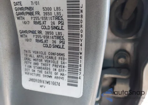 2001 Nissan Pathfinder Le from USA, damaged, VIN JN8DR09Y41W616674